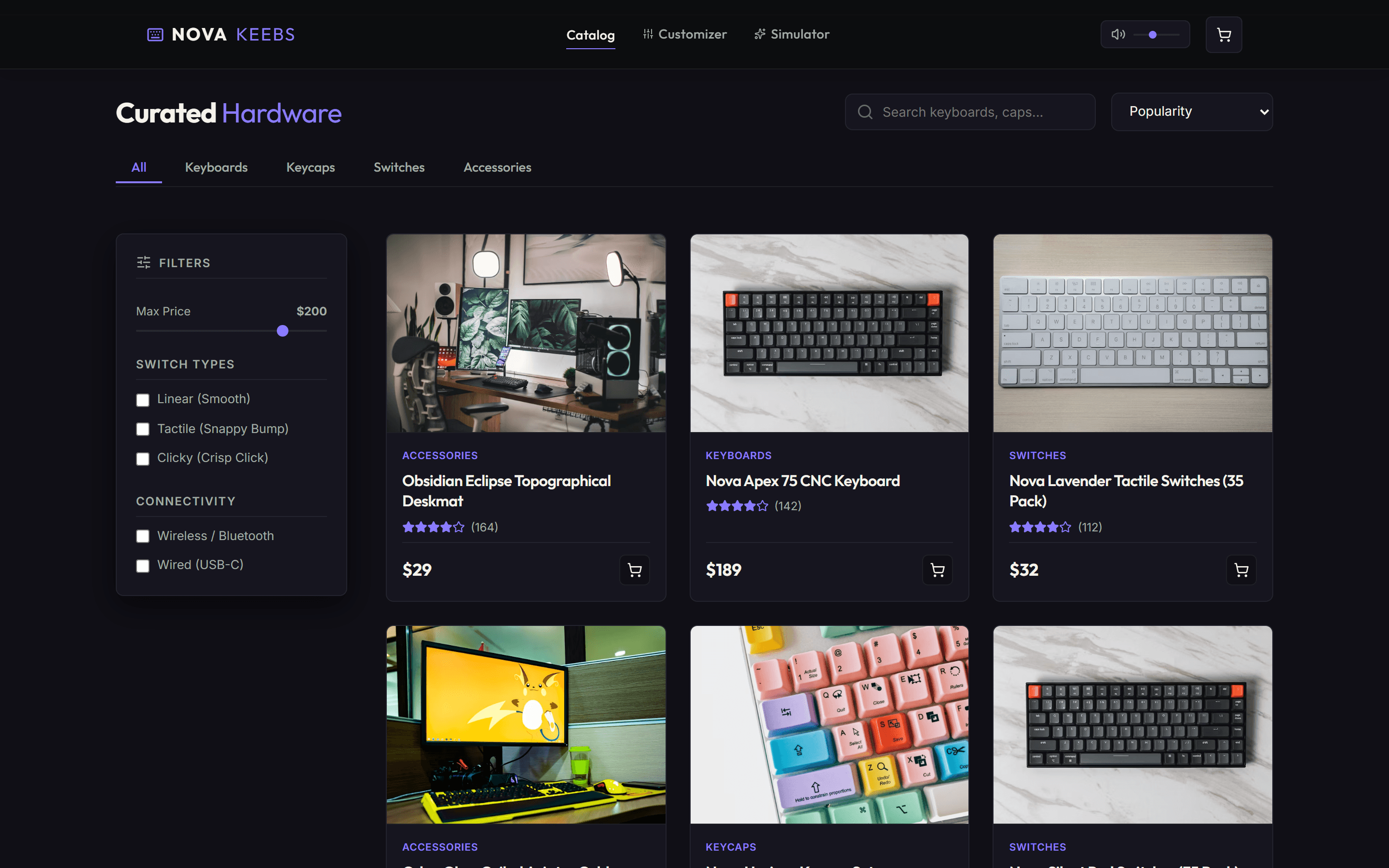 NovaKeebs: Filterable product catalogue