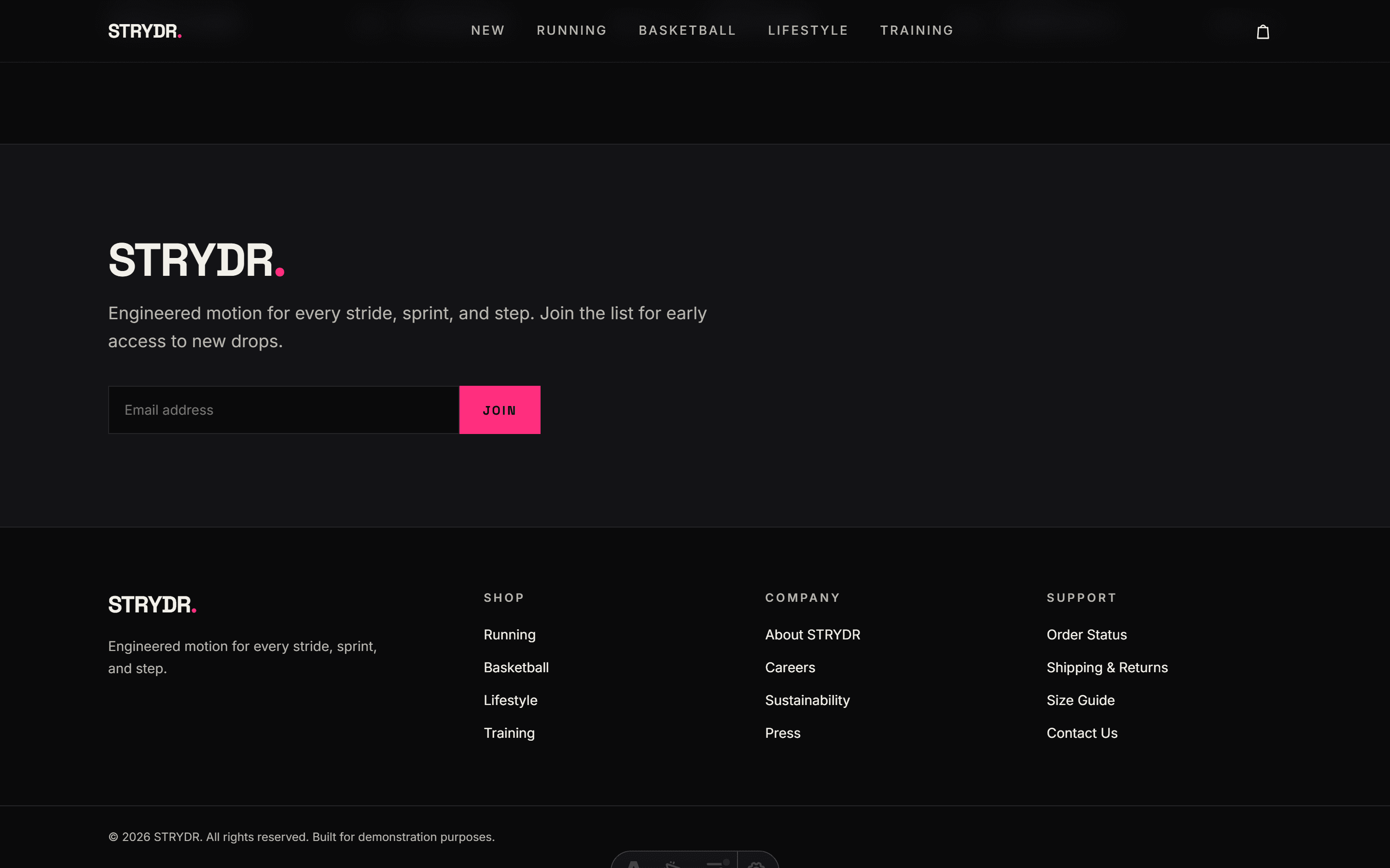 Strydr: Brand newsletter & footer