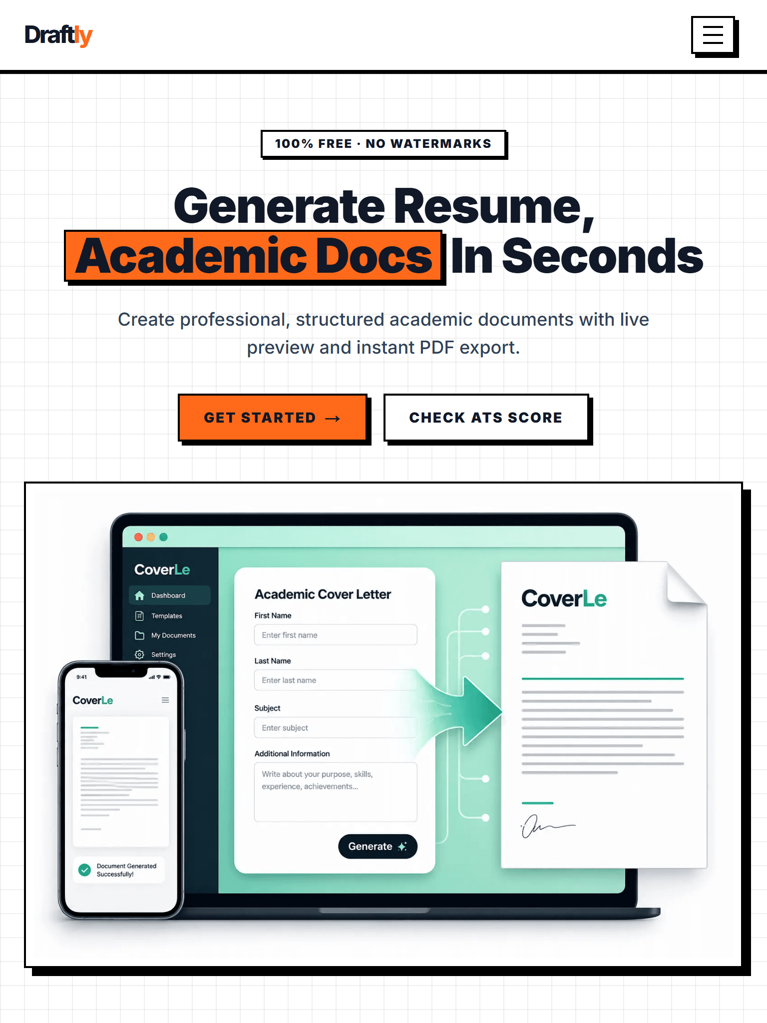 Draftly website in tablet view