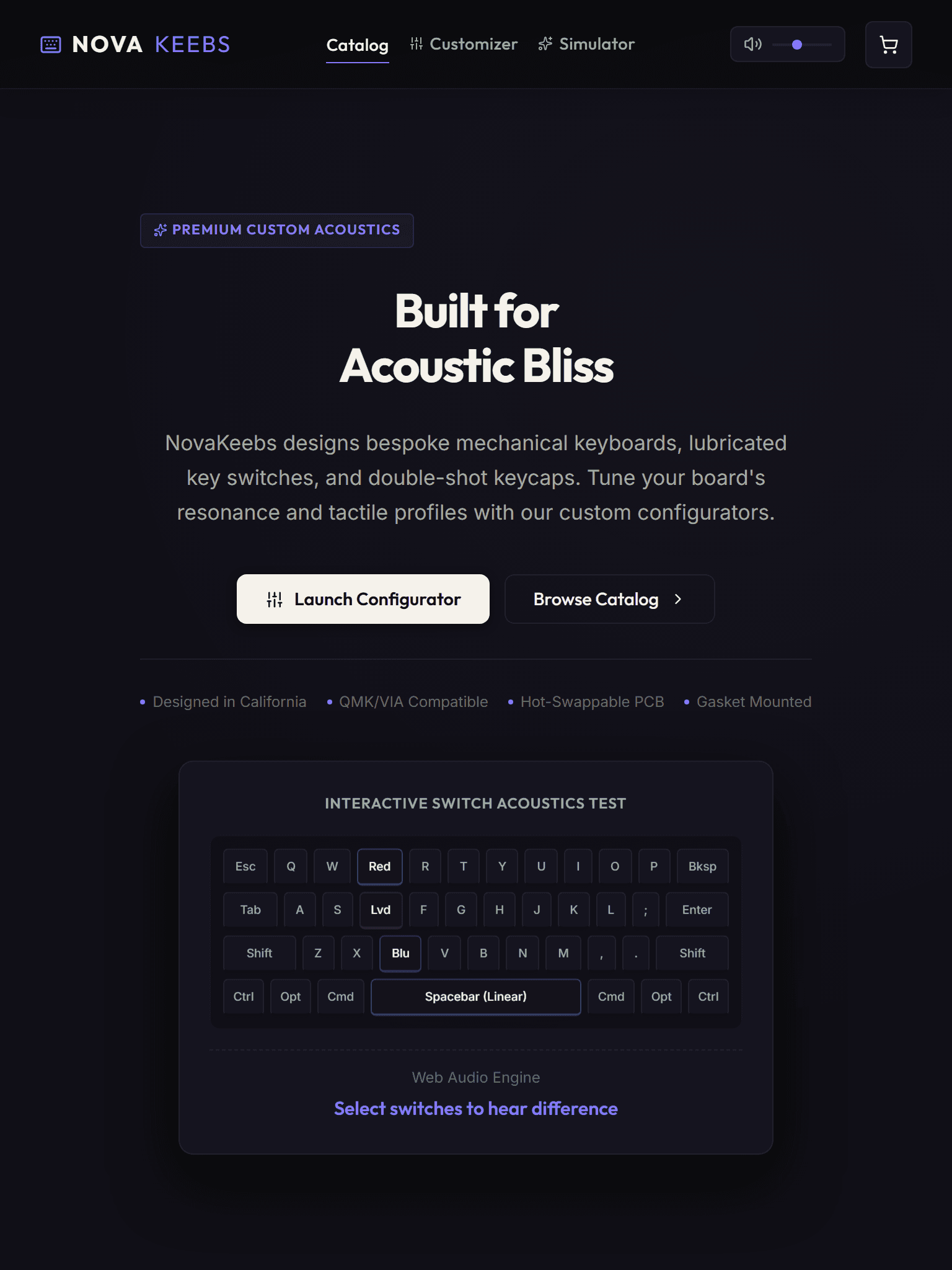 NovaKeebs website in tablet view